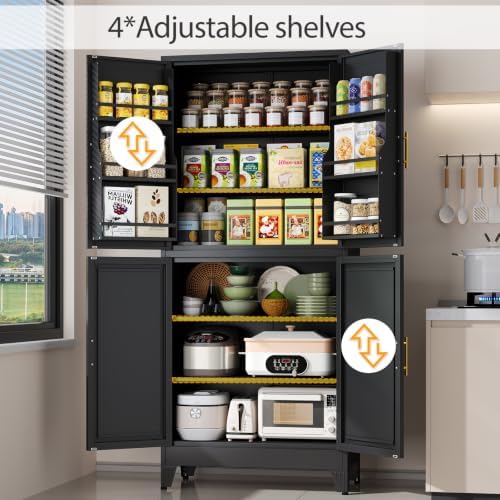 Black Kitchen Pantry Storage Cabinet, 75" Metal Storage Cabinet - Image 4