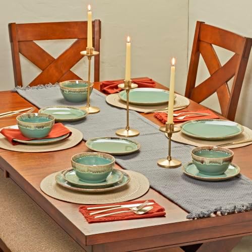 Tabletops Gallery Tuscan Collection Reactive Glaze 12 Piece Stoneware Dinnerware Set Dining Kitchen Tableware Plates Bowls Service for 4, Teal Green - Image 5