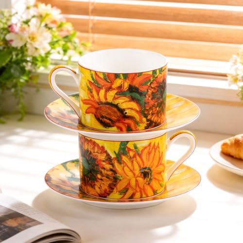 KAMMAK Tea Cups and Saucers Set of 2, Porcelain Coffee Cups, JBE007 - Image 5