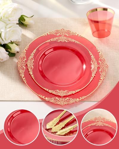 Bestluck 700PCS Clear Red Plastic Plates for 100 Guests - Image 3