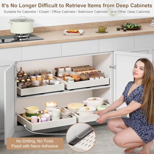 Fokyfok Pull out Cabinet Organizer,15"-21"W,17"-24"D,Expandable,Adhesive - Image 4