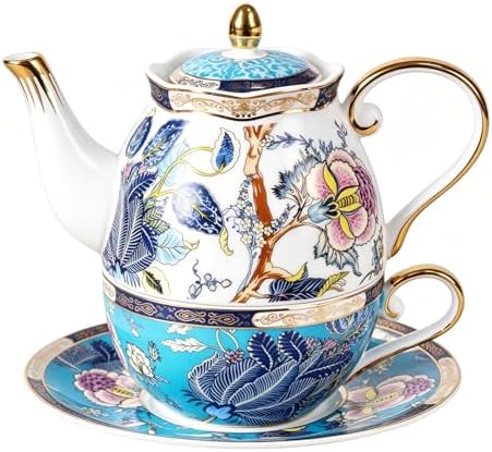 KAMMAK Tea for One Set, Ceramic Teapot, Bone China Tea Set, Cup and Saucer by KAMMAK