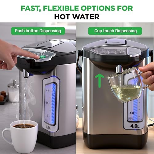 NutriChef Electric Water Boiler and Warmer - 4L/4.2Qt Stainless Steel Electric Hot Water Dispenser w/Rotating Base, Auto Shut Off, Safety Lock, Instant Heating for Coffee & Tea (NCHUB24) - Image 2