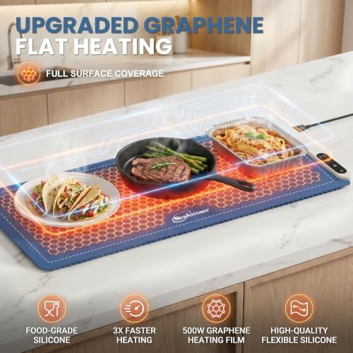 Warming Mat for Food, 36"x16" Food Warming Mat 6 Temperature & Timer Settings Upgrade Graphene Fast Full Surface Heating-Versatile Food Warmer for Gatherings, Parties, Everyday Use-Fruit Frost Blue - Image 3