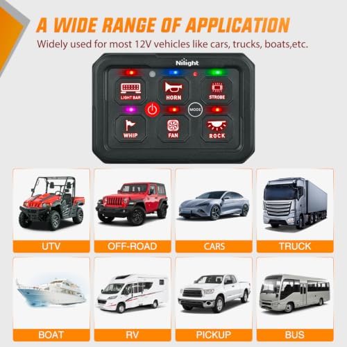 Nilight 6 Gang Switch Panel Red 12V 60A Circuit Control Relay System 4-Mode - Image 4