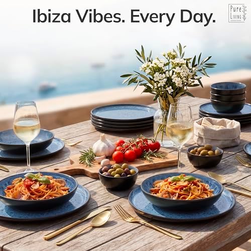 24 Piece Stoneware Dinnerware Set for 8, Handcrafted Plates and Bowls Set - Image 2