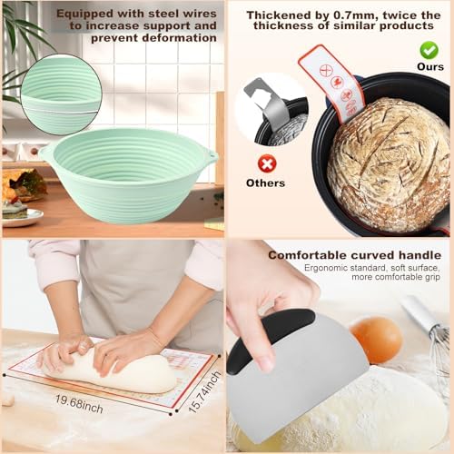 Sourdough Bread Baking Supplies, Banneton Bread Proofing Basket, 10 Inch Oval & Round Bread Baskets with Liners & Covers, Sourdough Starter Kit - Image 6