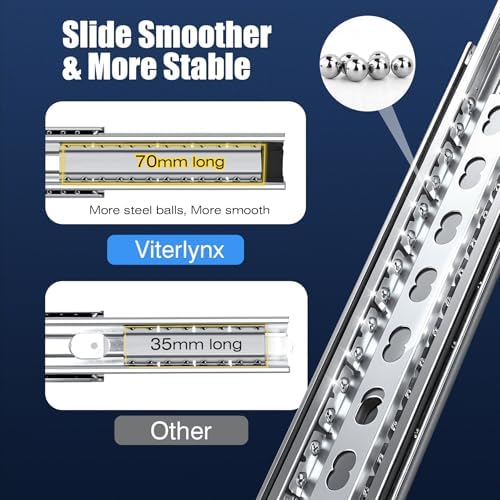 Thickened 200Lbs Soft Close Heavy Duty Drawer Slides 1 Pair 24 Inch Full Extension Ball Bearing Self Slow Closing Rails Kitchen Cabinet Tool Box Runners Tracks Glides (1/2" Thick, 24" L) - Image 5