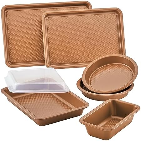 Ayesha Curry Kitchenware Bakeware Nonstick Baking Cookie, Loaf, Cake Pan Set, 7-Piece, Copper by AyeshaCurry