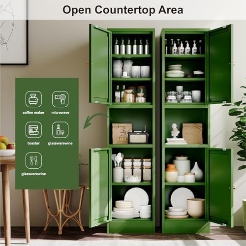 YAUWOH 2-Door Metal Storage Cabinet, Tall Slim Pantry Organizer with 3 Adjustable Shelves (120LBS/Shelf), Anti-Tipping Waterproof Cabinet for Bathroom/Kitchen/Home Office/Small Spaces,(1PC,Green) - Image 6