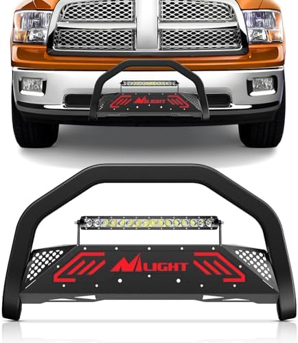 Nilight Bull Bar with Light Bar for Dodge Ram 1500 2009-2024 | Fits 2009-2018 Ram 1500 & 2019-2024 Ram 1500 Classic (Excl Rebel/Sport). with License Plate Hole & Skid Plate Light Mount by Nilight