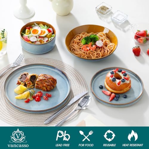 ONION Ceramic Plates and Bowls Sets for 6, 24 Pieces Stoneware Dinnerware Sets for Kitchen, Reactive Glaze Dish Set, Dishwasher and Microwave Safe, Light Blue - Image 4