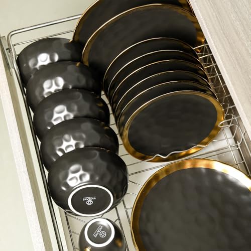 vicrays Ceramic Dinner Plates Set, 10 Inch, Set of 6, Round, Dishwasher Safe, NOT Microwave Safe, Suitable for Steak, Pasta, Home, Party, Restaurant（Black with Golden） - Image 5