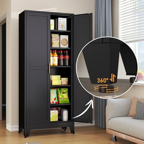 Black Metal Storage Cabinet,75" Steel Cabinets for Home Office - Image 4