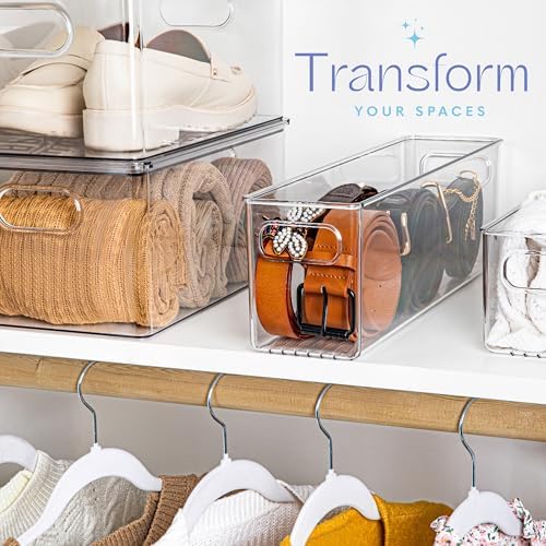 Plastic Food Storage 6 Pack Clear Container Bin with Handles for Organizing Kitchen, Pantry, Fridge, Freezer, Pantry,Bathroom. 16"x4"x5" - Image 5