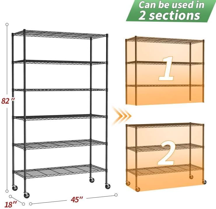 BestOffice | 6-Tier Wire Shelf | 18" x 45" x 82" | Black - Image 3