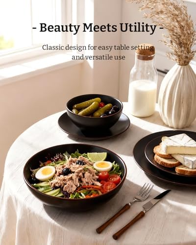 Famiware Venus Stoneware Dinnerware Sets with Pasta Bowls, Dishes Set for 4 - Image 3