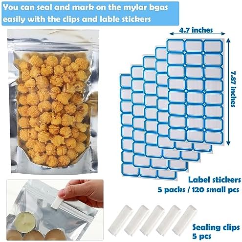 200-Pack Reclosable Mylar Bags for Food Storage 4" x 6" Small Stand Up Bags Bulk Resealable Smell Proof Aluminum Foil Pouches with Clear Window Kitchen Storage Organizer Edible Packaging - Image 2