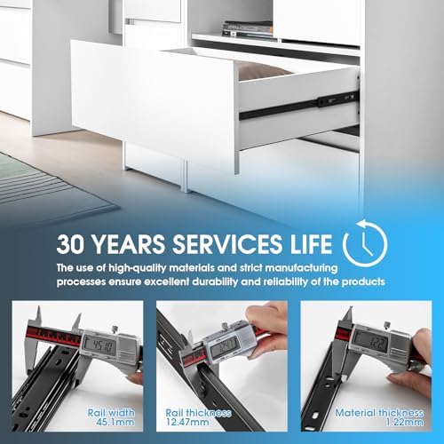 SHUHANG 10 Pair Full Extension Drawer Slides 8 10 12 14 16 18 20 22 24 Inch 100 lb Load Capacity Side Mount Ball Bearing Rails Cabinet Dresser Glides Wardrobe Kitchen Trash Can Slider Runners Black - Image 6