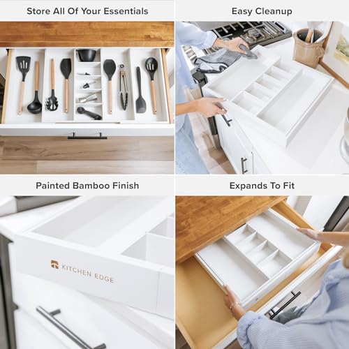 KitchenEdge Utensil & Junk Drawer Organizer, 19-33 in, White Bamboo - Image 3