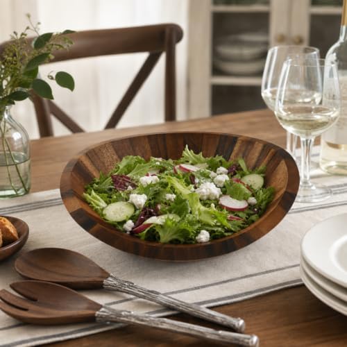 Arthur Court Large Acacia Wood Salad Serving Bowl - Modern Centerpiece for Fruits or Salads - 11 Inch Diameter 4 Inch Tall - Image 6