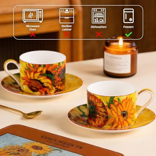 KAMMAK Tea Cups and Saucers Set of 2, Porcelain Coffee Cups, JBE007 - Image 6