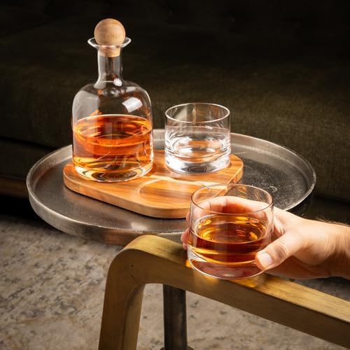 Cork & Mill Whiskey Decanter Set with Glasses, Wood Tray and Stopper - Image 5