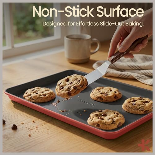 Bakken 8-Piece Ceramic Coated Bakeware Sets, Nonstick Aluminized Steel Pans with Muffin, Loaf, Cake, Roasting Pan, & Cooling Rack, Oven Safe Up To 500°F, Dishwasher Safe, BPA, PTFE & PFAS Free, Pink - Image 5