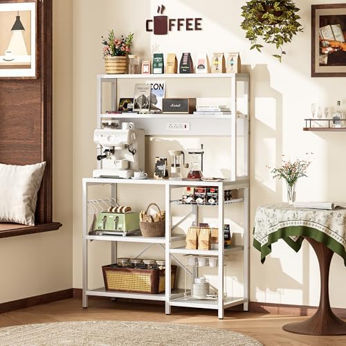 SUPERJARE Bakers Rack with Power Outlet, 35.4 Inches Coffee Bar with Basket - Image 6