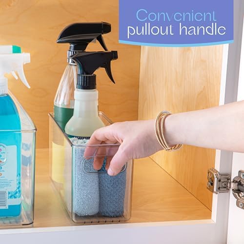 Plastic Food Storage Clear Container Bin with Handles for Organizing Kitchen, Pantry, Refrigerator, Freezer, Pantry, Cabinet, Closet, Bathroom. 10”x4”x5” - Image 2