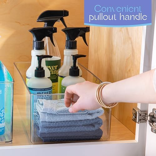 Plastic Food Storage 6 Pack Clear Container Bin with Handles for Organizing Kitchen, Pantry, Refrigerator, Freezer, Pantry, Cabinet, Closet, Bathroom. 16”x8”x5” - Image 5