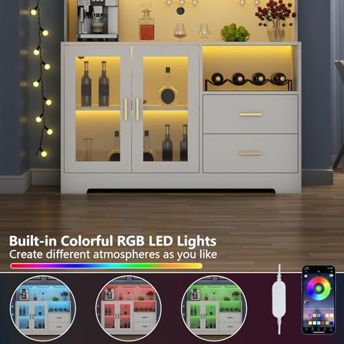 Bar Cabinet for Home with LED Light,Coffee Bar Cabinet w/ Wine & Glass Rack - Image 6