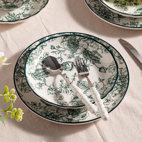Ceramic Dinnerware Set, Series Kavara Ⅱ, (Green Rose) - Image 2