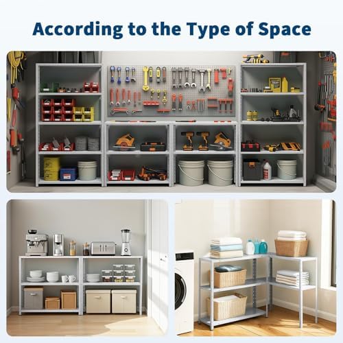 Storage Shelves, Heavy Duty Garage Storage Shelves 5-Tier Metal Shelving Unit for Kitchen Pantry Basement Bathroom Laundry, Adjustable Shelving, 2500 LBS Capacity, 35.4" L x 12" W x 68" H - Image 6