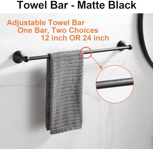 BGL Bathroom Accessory Set, Matte Black Adjustable Expandable Towel Bar 4-Piece Bathroom Hardware Set Wall Mounted Robe Hook Toilet Paper Holder Towel Ring Towel Bar - Image 2