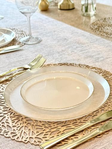 " OCCASIONS " 60 Plates Pack (30 Guests)-Heavyweight Wedding Party Disposable Plastic Plate Set -30 x 10'' Dinner + 30 x 7'' Salad/dessert plates (Reef - Ivory & Gold) - Image 2