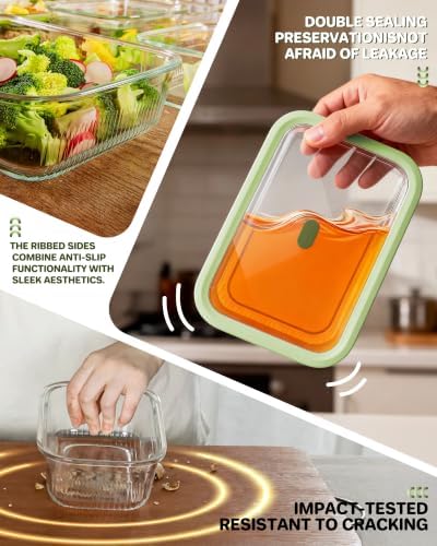 4-Pack Glass Container Set (2x 4.7 Cup & 2x 9.3 Cup), Ultimate Food Storage & Meal Prep with Easy-Open Valve, Tempered Glass Lids, Leakproof, Freezer to Oven Safe - Image 4