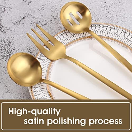 VANVRO Matte Gold Serving Silverware Set, 5-Piece Round Shared Utensils Set of Stainless Steel, Hostess Flatware Serving Set, Satin Finish, Dishwasher Safe - Image 4