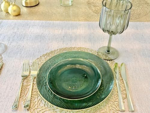 " OCCASIONS " 120 Plates Pack,(60 Guests) Heavyweight Premium Wedding Party Disposable Plastic Plates Set -60 x 10'' Dinner + 60 x 7'' Salad/Dessert (Pearl - Green & Gold) - Image 3