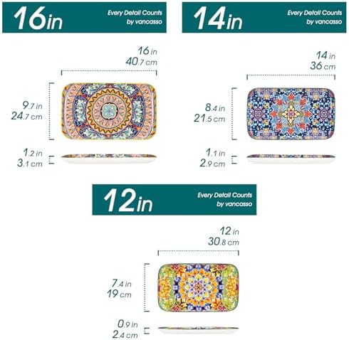 vancasso Serving Platters Set of 3, 16"/14"/12" In Rectangular Trays Retro - Image 2