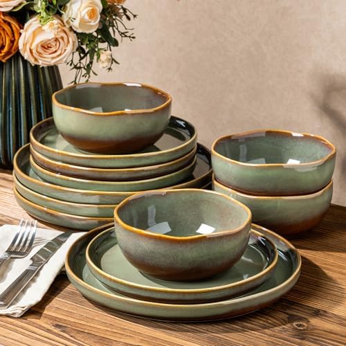 TheTerra Ceramic Dinnerware Set for 4, 12-Piece Plates and Bowls Set by TheTerra