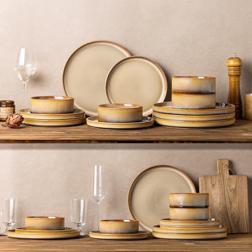 TheTerra Ceramic Dinnerware Set for 6, 18-Piece Plates and Bowls Set - Image 7