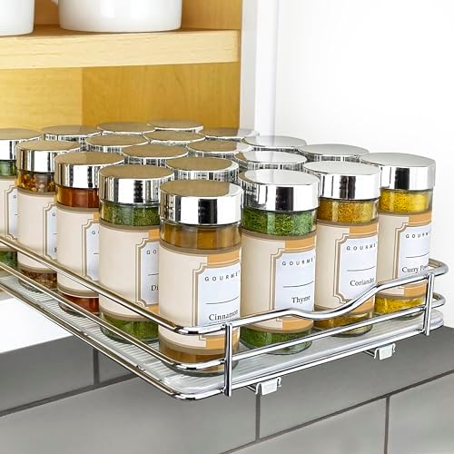 LYNK PROFESSIONAL® Pull Out Spice Organization for Cabinets - 8-3/8 inch Wide – Spice Rack for Inside Cabinets, Slide Out Spice Rack Organizer for cabinet – Pull Out Spice Rack, Sliding 1 Tier Chrome by LYNKPROFESSIONAL