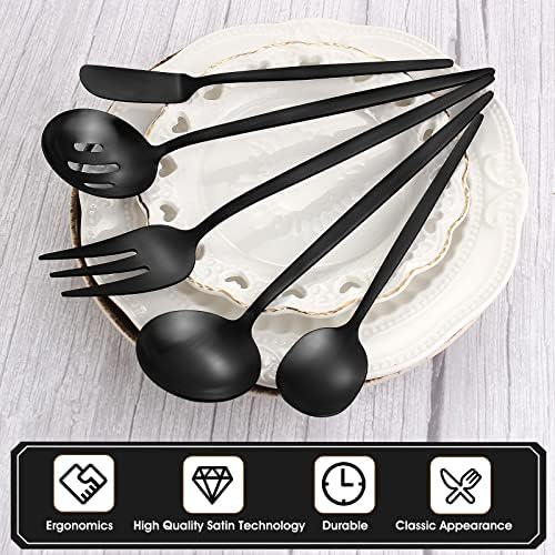 VANVRO Matte Black Serving Silverware Set, 5-Piece Round Shared Utensils Set of Stainless Steel, Hostess Flatware Serving Set, Satin Finish, Dishwasher Safe - Image 3