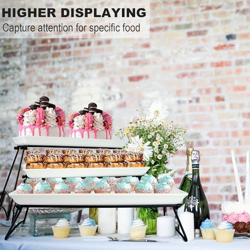 Czlizdyt Extra Large 3 Tier Serving Tray Set, 24x22x9.7 inch Cupcake Fruit Cookie Dessert Table Display Stands Melamine Tiered Platters Food Trays for Party Buffet Entertaining, White - Image 2