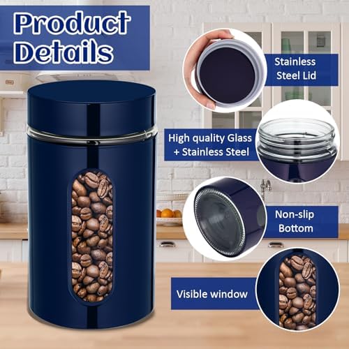 Mimorou 6 Pack 32 oz Airtight Stainless Steel Kitchen Canisters, Navy Blue - Image 3