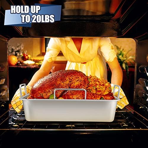 P&P CHEF 16" Roasting Pan with Rack, 7 PCS Stainless Steel Turkey Pan Rack - Image 6