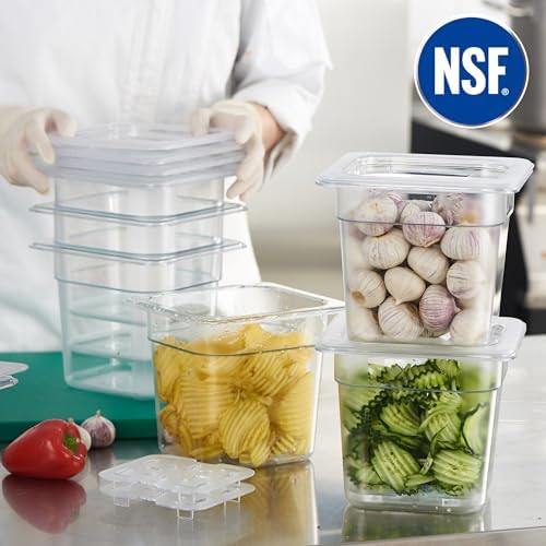 CURTA 6-Pack 1/6 Size 6" Deep NSF Polycarbonate Food Pans with Handled Lids & Drain Trays | Dishwasher & Freezer Safe Clear Container for Prep Tables, Buffet, Salad Bar, Commercial & Home Kitchen - Image 4