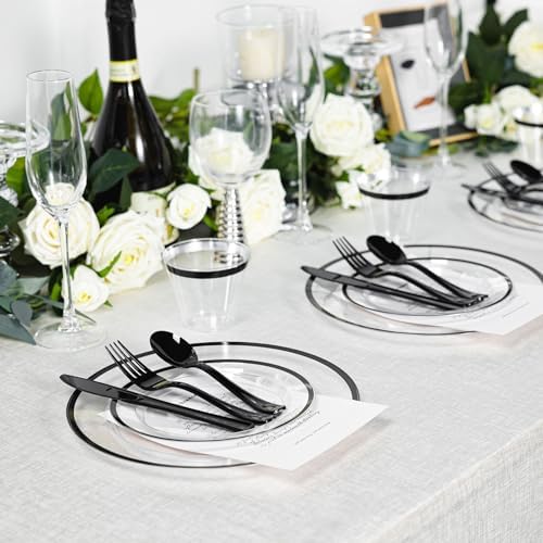 N9R 600PCS Clear Black Plastic Plates, Disposable Dinnerware Set for Party - Image 5