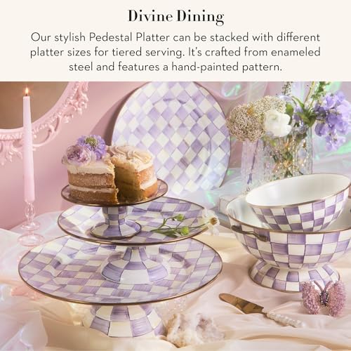 MACKENZIE-CHILDS Pedestal Platter, Small, Purple-and-White Violet Check - Image 2